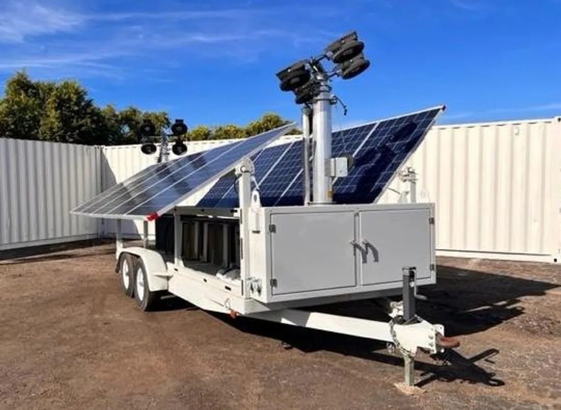 A solar generator and light tower on a trailer